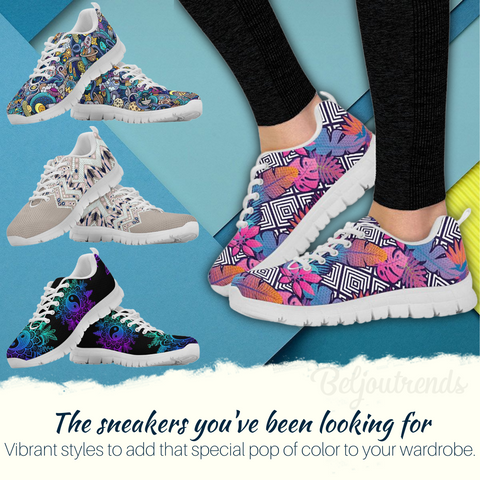 Image of Blue Floral Women's Sneakers , Breathable, Boho, Canvas Shoes, Multicolored,