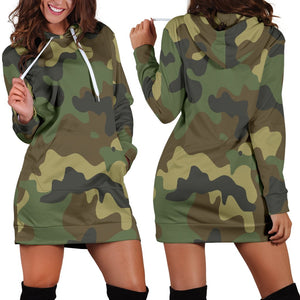 Army Green Camouflage Dress Sweatshirt, Gift Hippie, Girlfriend Daughter, Spiritual, Custom Made,Womens Hoodie Dress,Custom Printed Dress