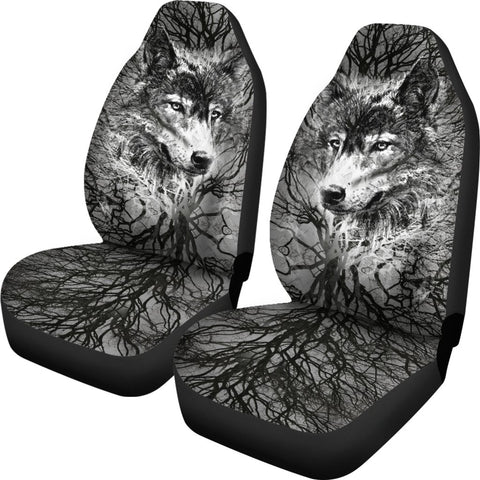 Image of Black And White Hidden Wolf Seat Covers,Car Seat Covers Pair,Car Seat Protector,Car Accessory,Seat Cover for Car,2 Front Car Seat Covers