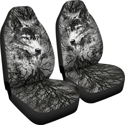 Image of Black And White Hidden Wolf Seat Covers,Car Seat Covers Pair,Car Seat Protector,Car Accessory,Seat Cover for Car,2 Front Car Seat Covers