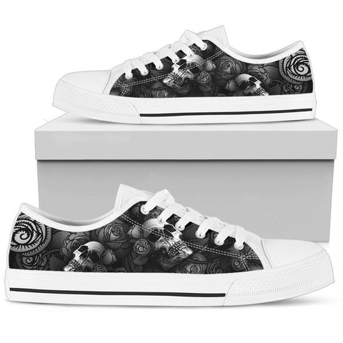 Image of Black And White Skull Canvas Shoes, Low Tops Sneaker, Multi Colored, Spiritual, Streetwear, High Quality,Handmade Crafted,Spiritual