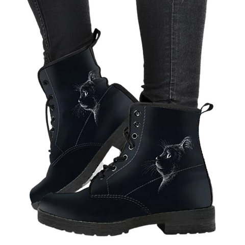 Image of Black Cat, Vegan Leather Women's Boots, Leather Boots Women, Cosmos Sky