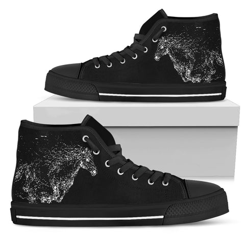 Image of Black Horses Women's High Top High Quality,Handmade Crafted Multi Colored, Canvas Shoes, High Tops Sneaker, Boho,All Star,Custom Shoes