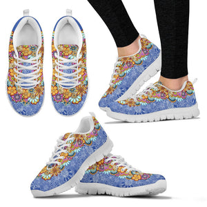 Blue Colorful Flower Athletic Sneakers,Kicks Sports Wear, Kids Shoes, Custom Shoes, Shoes Womens, Low Top Shoes, Top Shoes,Running Shoes