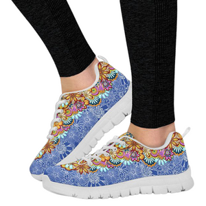 Blue Colorful Flower Athletic Sneakers,Kicks Sports Wear, Kids Shoes, Custom Shoes, Shoes Womens, Low Top Shoes, Top Shoes,Running Shoes