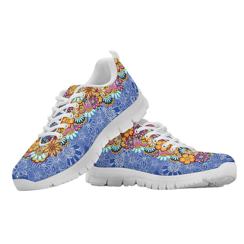 Image of Blue Colorful Flower Athletic Sneakers,Kicks Sports Wear, Kids Shoes, Custom Shoes, Shoes Womens, Low Top Shoes, Top Shoes,Running Shoes