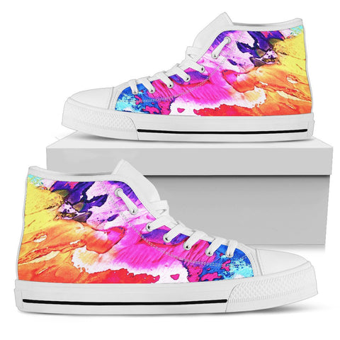 Image of Colorful Splash Hippie,Canvas Shoes,High Quality, High Quality,Handmade Crafted,High Tops Sneaker, Spiritual, Streetwear, Multi Colored,Boho