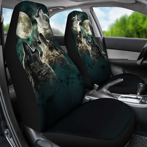 Image of Howling Wolfs 2 Front Car Seat Covers,Car Seat Covers Pair,Car Seat Protector,Car Accessory,Front Seat Covers,Seat Cover for Car,