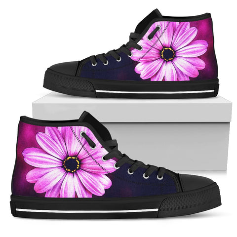 Image of Purple Daisy Hippie,Canvas Shoes,High Quality, High Quality,Handmade Crafted,High Tops Sneaker, Spiritual, Streetwear, Multi Colored,Boho