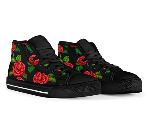 Image of Red Roses High,Top Canvas Shoes for Women, Vibrant Festival Footwear, Quality