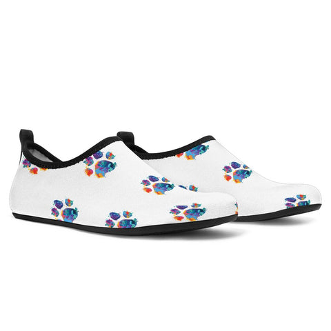 Image of White And Rainbow Paw Prints Water Slip On Shoes,Artist Shoes,Custom Shoes, Casual Shoes, Mens, Athletic Sneakers,Kicks Sports Wear,