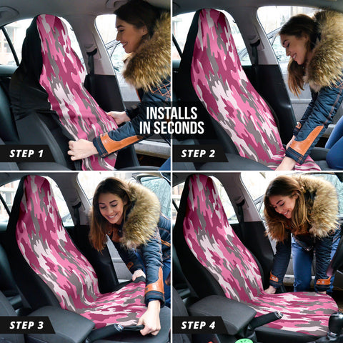Image of 2pc Pink Camouflage Car Seat Covers, Feminine Design, Tactical Front Seat