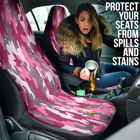 Image of 2pc Pink Camouflage Car Seat Covers, Feminine Design, Tactical Front Seat