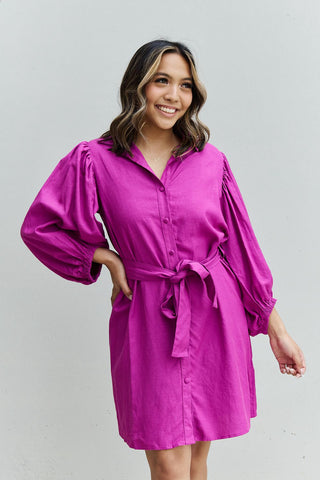 Image of Jade By Jane Hello Darling Full Size Half Sleeve Belted Mini Dress in Magenta