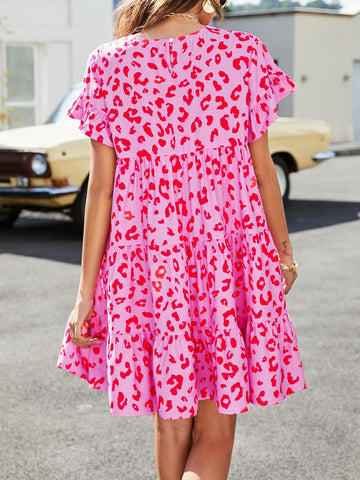 Image of Short Flounce Sleeve Tiered Dress