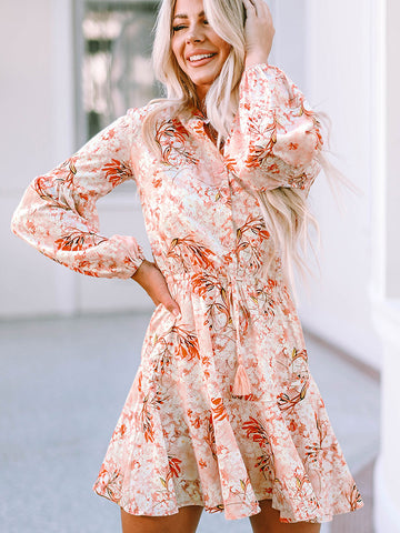 Image of Printed Button-Up Long Sleeve Dress