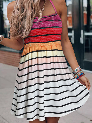Image of Smocked Sleeveless Striped Mini Dress