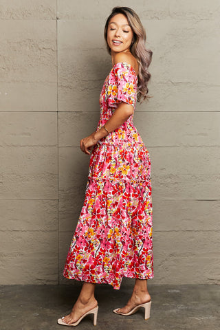 Image of Floral Off-Shoulder Frill Trim Maxi Dress