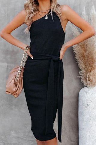 Image of Tie Front One-Shoulder Sleeveless Dress