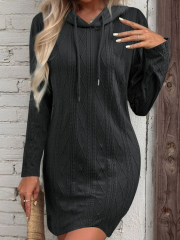 Image of Drawstring Hooded Sweater Dress