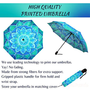Doodle Flower Circles Ethnic Floral Compact Umbrella, Travel Umbrella,