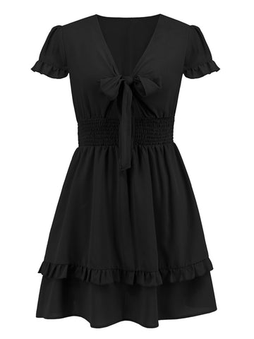 Image of Tied V-Neck Tiered Mini Dress
