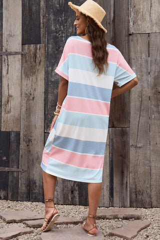 Image of Striped Round Neck Tee Dress