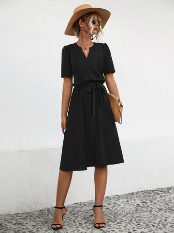Image of Tied Notched Short Sleeve Dress