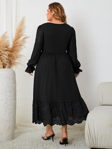 Image of Plus Size Flounce Sleeve Lace Detail Dress