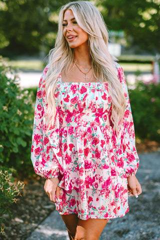 Image of Floral Square Neck Layered Dress