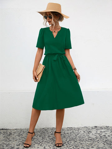 Image of Tied Notched Short Sleeve Dress