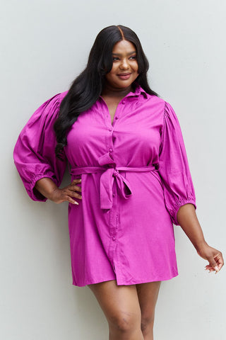 Image of Jade By Jane Hello Darling Full Size Half Sleeve Belted Mini Dress in Magenta