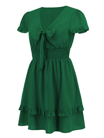 Image of Tied V-Neck Tiered Mini Dress