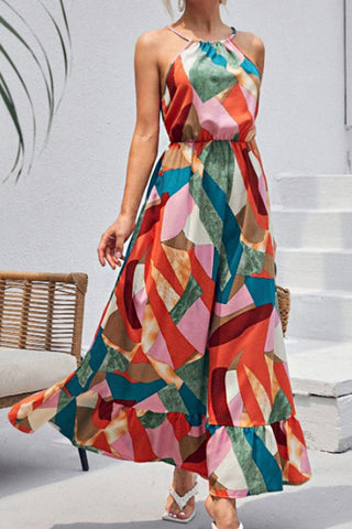 Image of Multicolored Tied Grecian Neck Maxi Dress