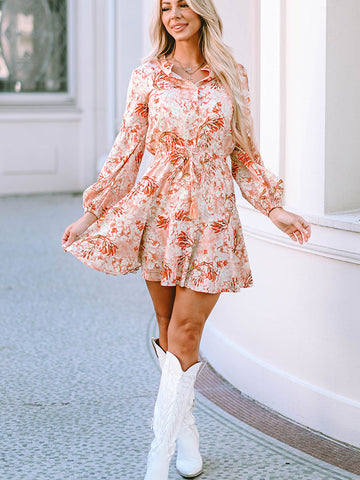 Image of Printed Button-Up Long Sleeve Dress