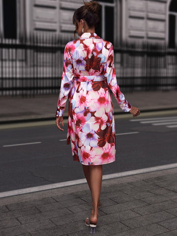 Image of Floral Print Collared Neck  Slit Dress