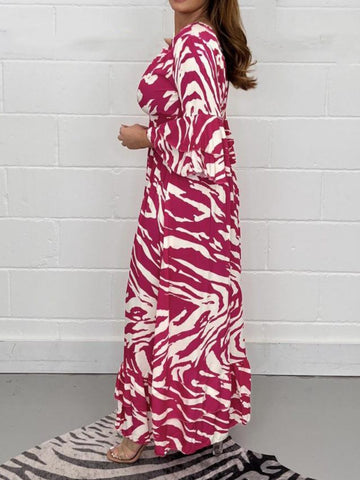 Image of Smocked Printed Flounce Sleeve Maxi Dress
