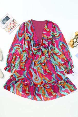 Image of Printed Flounce Sleeve Mini Dress