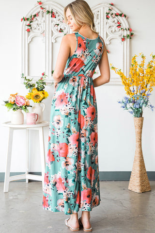 Image of Floral Sleeveless Maxi Dress with Pockets