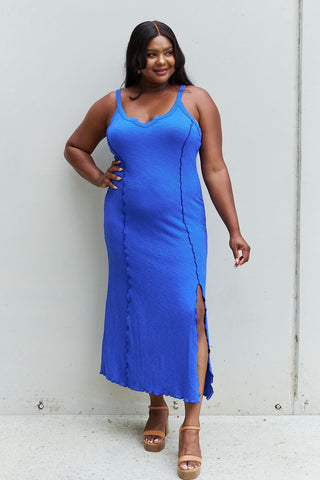 Image of Culture Code Look At Me Full Size Notch Neck Maxi Dress with Slit in Cobalt Blue