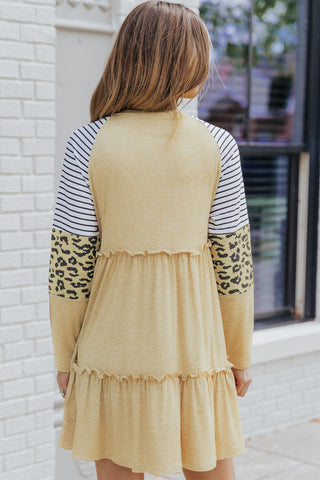 Image of Frill Striped Leopard Round Neck Mini Dress
