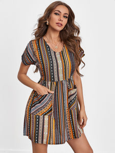 Pocketed Striped Short Sleeve Dress