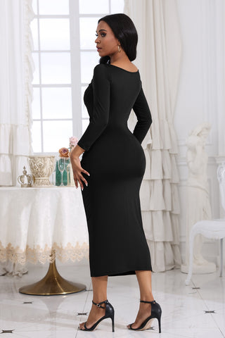 Image of Ruched Boat Neck Midi Dress
