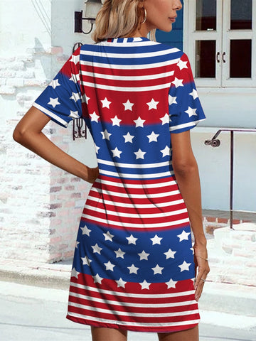 Image of Pocketd US Flag Printed Short Sleeve Dress