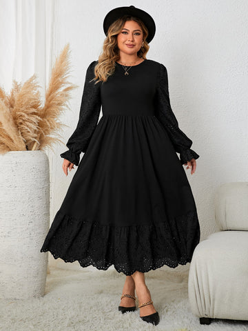 Image of Plus Size Flounce Sleeve Lace Detail Dress