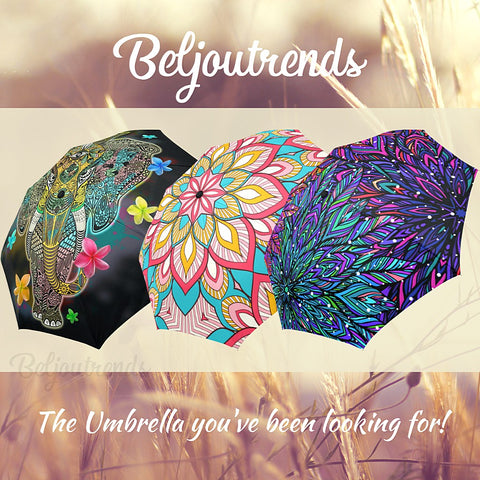 Image of Doodle Flower Circles Ethnic Floral Compact Umbrella, Travel Umbrella,