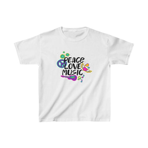 Image of Multicolored Peace Love Music Kids Heavy Cotton Tshirt