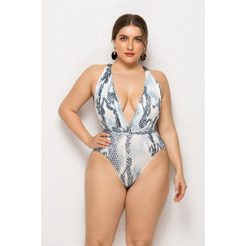Image of Snake Print Sexy One Piece Plus Size Swimsuit