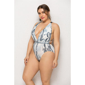 Snake Print Sexy One Piece Plus Size Swimsuit