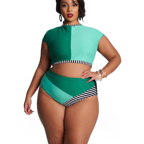 Image of Multicolored Patchwork Two Piece Bikini Plus Size Swimsuit